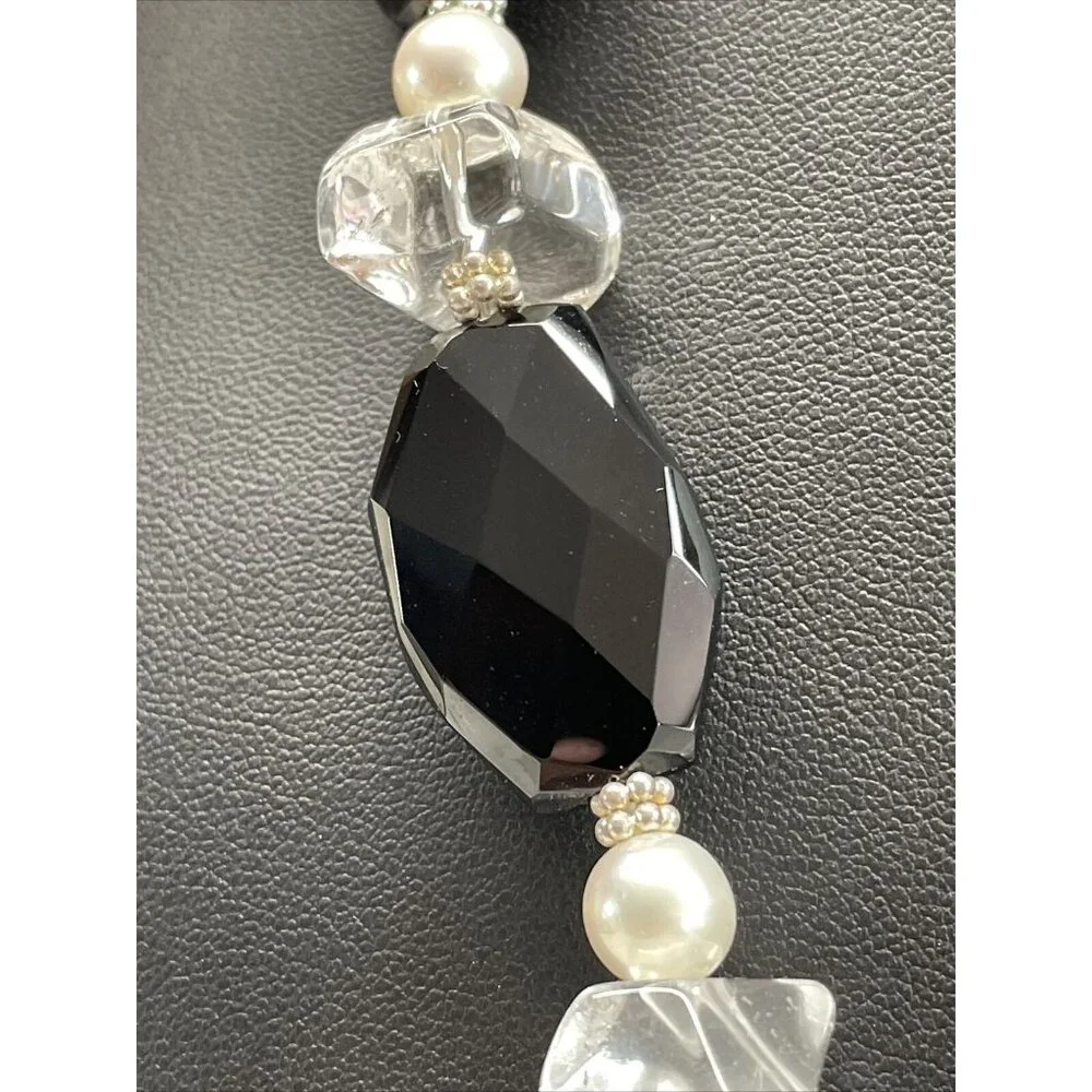 Lucas Lamenth black Faceted Glass Pearl Natural Stone Necklace LUC‎ 925 AL4.2